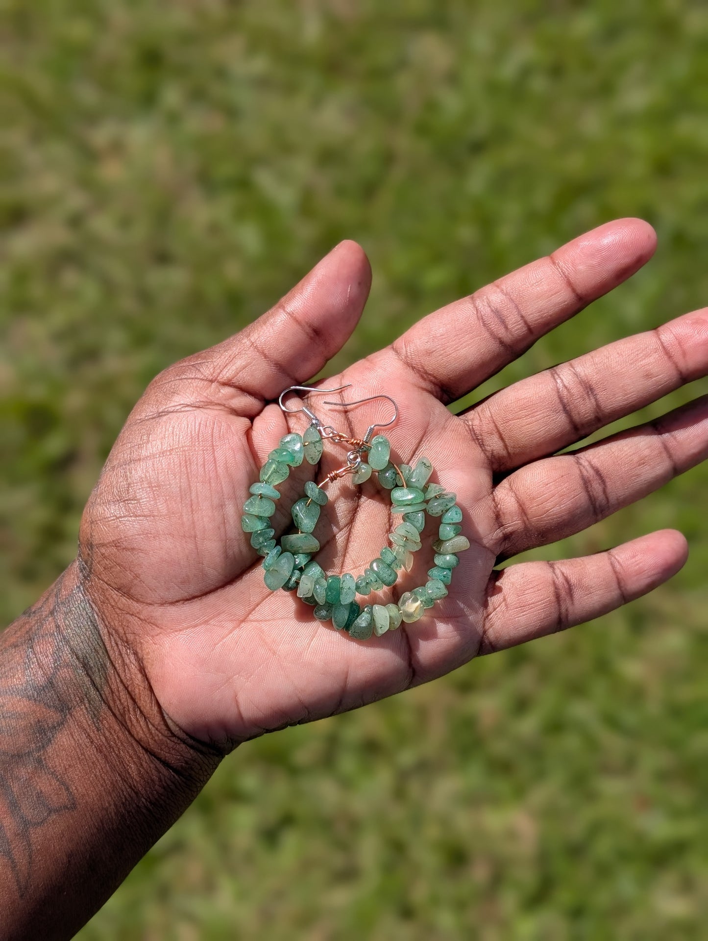 Green Adventurine Hoop Earrings