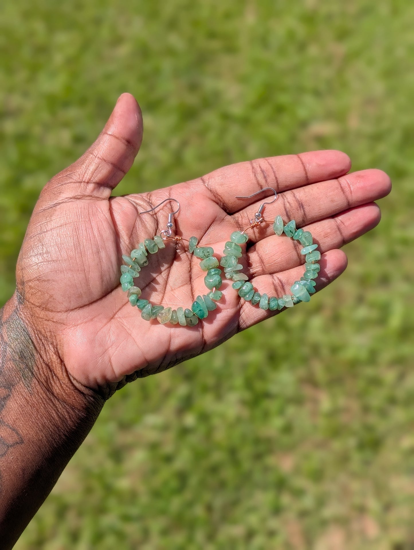 Green Adventurine Hoop Earrings