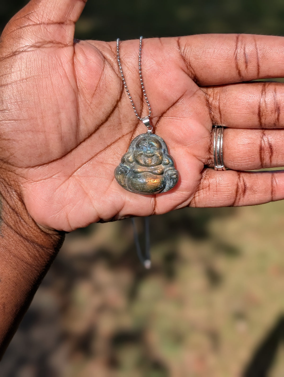 Labradorite Laughing Buddha Pendant