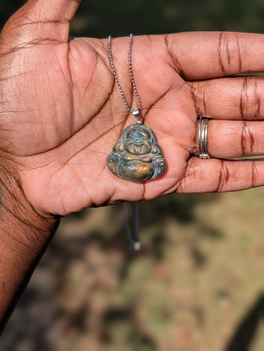 Labradorite Laughing Buddha Pendant