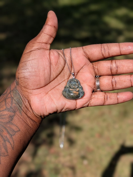 Labradorite Laughing Buddha Pendant