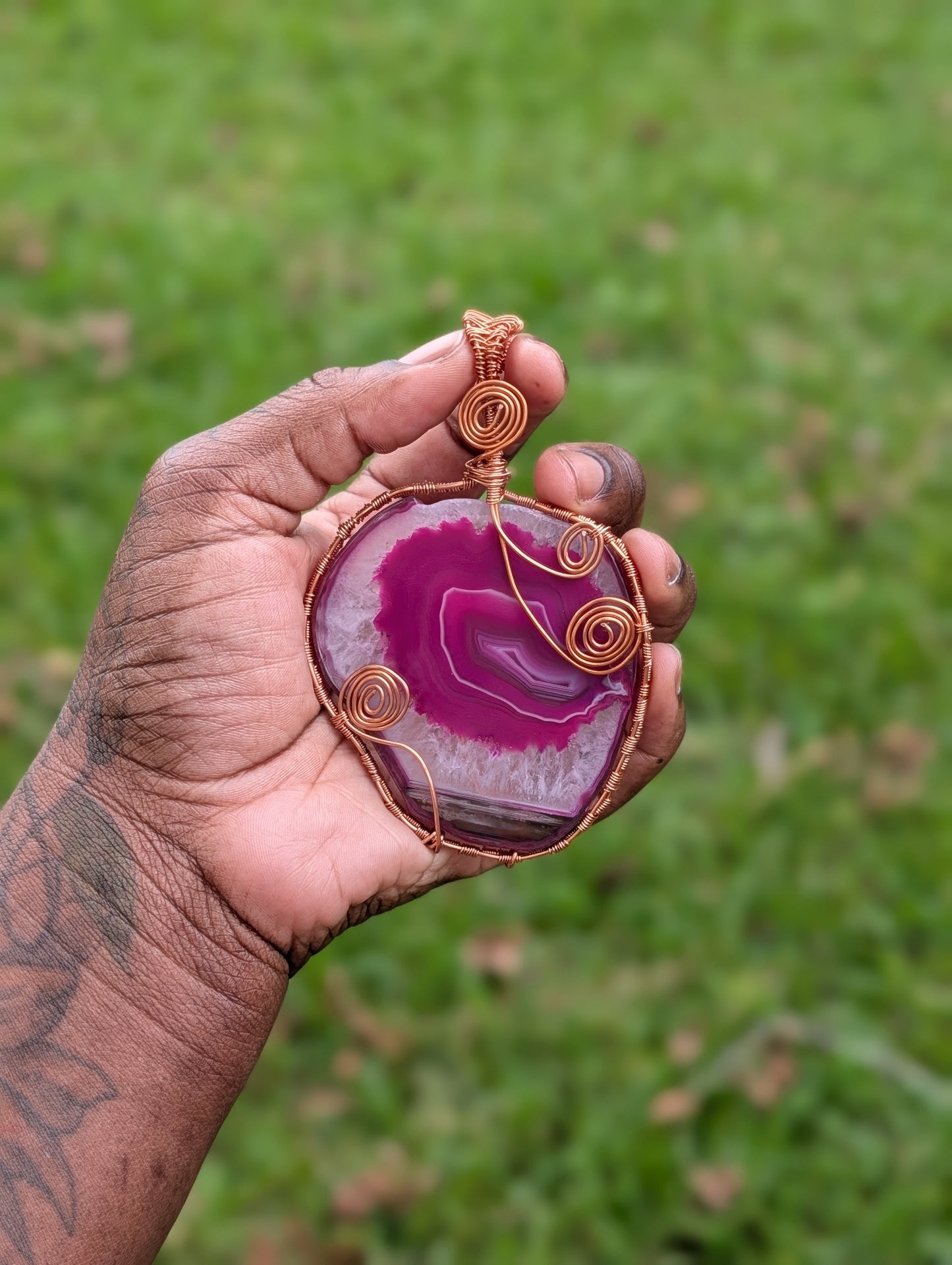 Pink Agate Slice Pendant
